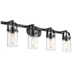 Pilaster II Cylinder 35" Wide 4 Light Matte Black Bath Light w/ Clear Pilaster II Cylinder 35" Wide 4 Light Matte Black Bath Light w/ Clear