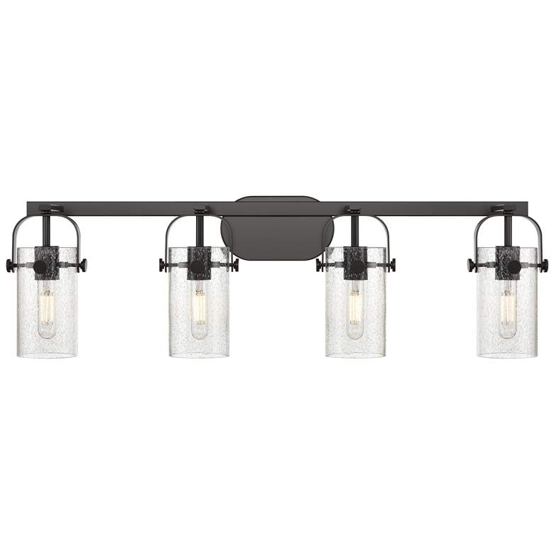 Image 1 Pilaster II Cylinder 35" Wide 4 Light Matte Black Bath Light w/ Seedy