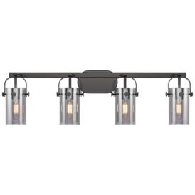 Pilaster II Cylinder 35" Wide 4 Light Matte Black Bath Light w/ Smoke Pilaster II Cylinder 35" Wide 4 Light Matte Black Bath Light w/ Smoke