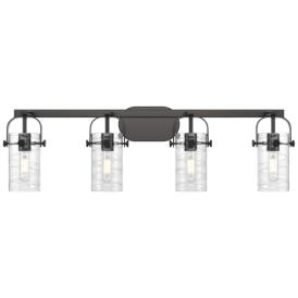 Pilaster II Cylinder 35" Wide 4 Light Matte Black Bath Light w/ Swirl Pilaster II Cylinder 35" Wide 4 Light Matte Black Bath Light w/ Swirl