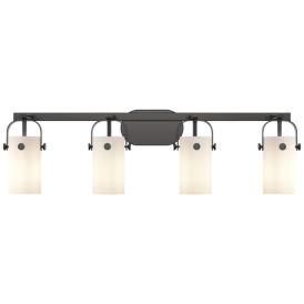 Pilaster II Cylinder 35" Wide 4 Light Matte Black Bath Light w/ White Pilaster II Cylinder 35" Wide 4 Light Matte Black Bath Light w/ White