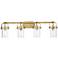 Pilaster II Cylinder 35"W 4 Light Brushed Brass Bath Light w/ Clear Sh