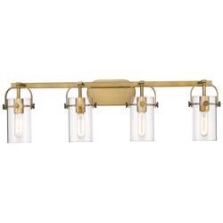 Pilaster II Cylinder 35"W 4 Light Brushed Brass Bath Light w/ Clear Sh
