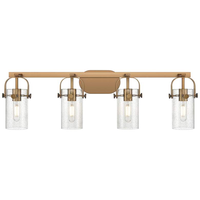 Image 1 Pilaster II Cylinder 35"W 4 Light Brushed Brass Bath Light w/ Seedy Sh