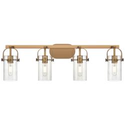 Pilaster II Cylinder 35"W 4 Light Brushed Brass Bath Light w/ Seedy Sh