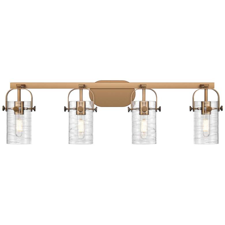 Image 1 Pilaster II Cylinder 35"W 4 Light Brushed Brass Bath Light w/ Swirl Sh