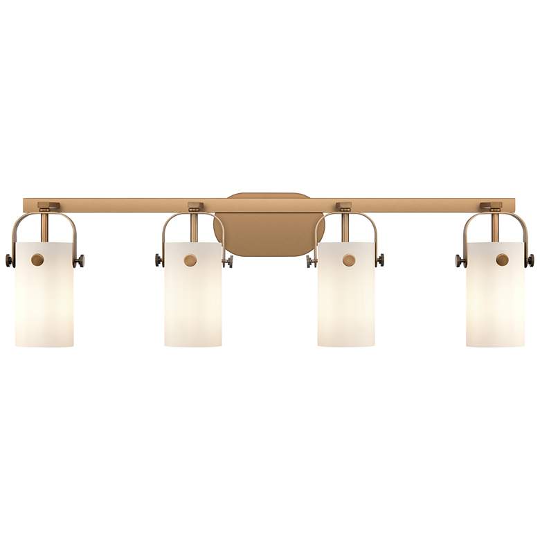 Image 1 Pilaster II Cylinder 35"W 4 Light Brushed Brass Bath Light w/ White Sh