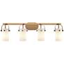 Pilaster II Cylinder 35"W 4 Light Brushed Brass Bath Light w/ White Sh