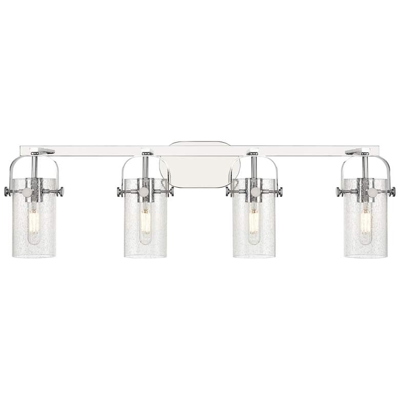 Image 1 Pilaster II Cylinder 35"W 4 Light Polished Chrome Bath Light w/ Seedy
