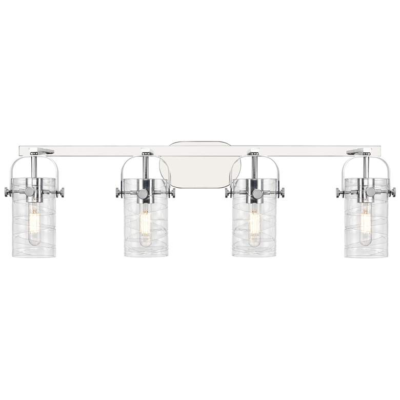 Image 1 Pilaster II Cylinder 35"W 4 Light Polished Chrome Bath Light w/ Swirl