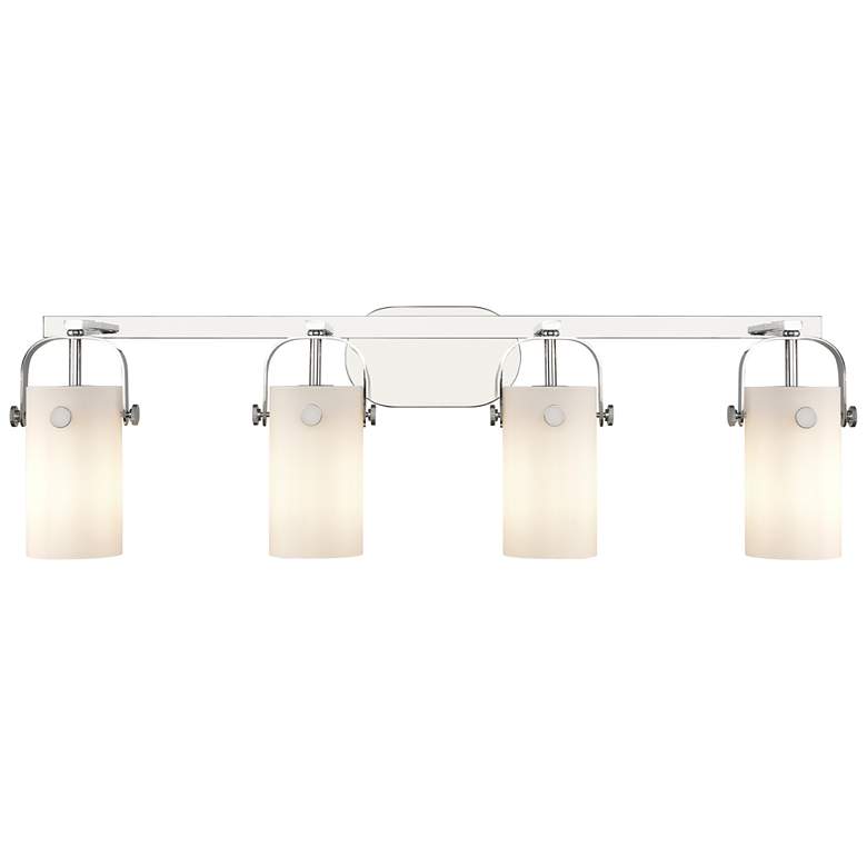 Image 1 Pilaster II Cylinder 35"W 4 Light Polished Chrome Bath Light w/ White