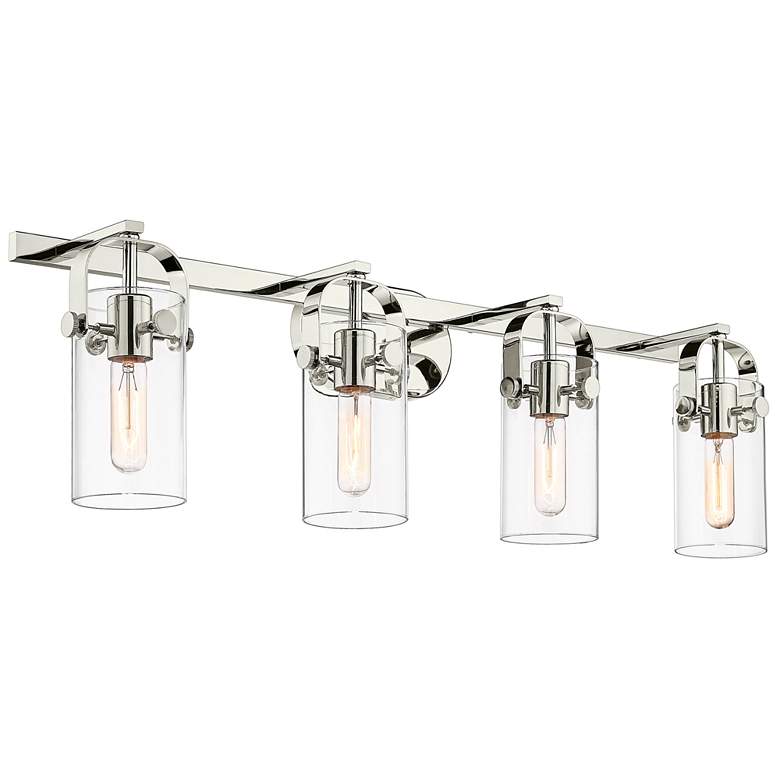 Image 1 Pilaster II Cylinder 35"W 4 Light Polished Nickel Bath Light w/ Clear