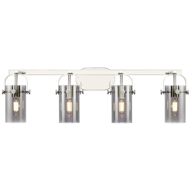 Image 1 Pilaster II Cylinder 35"W 4 Light Polished Nickel Bath Light w/ Smoke
