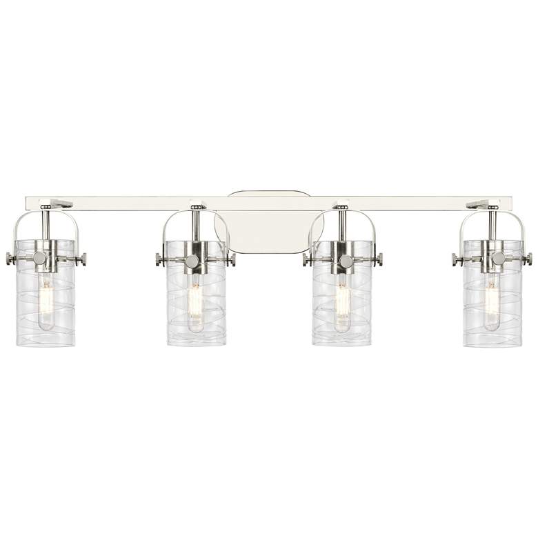Image 1 Pilaster II Cylinder 35"W 4 Light Polished Nickel Bath Light w/ Swirl