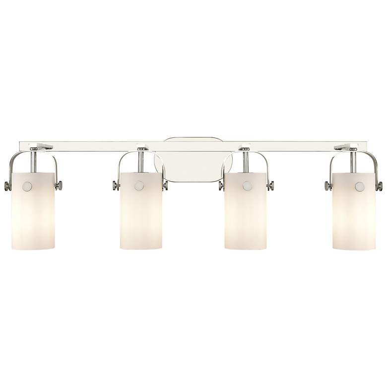 Image 1 Pilaster II Cylinder 35"W 4 Light Polished Nickel Bath Light w/ White