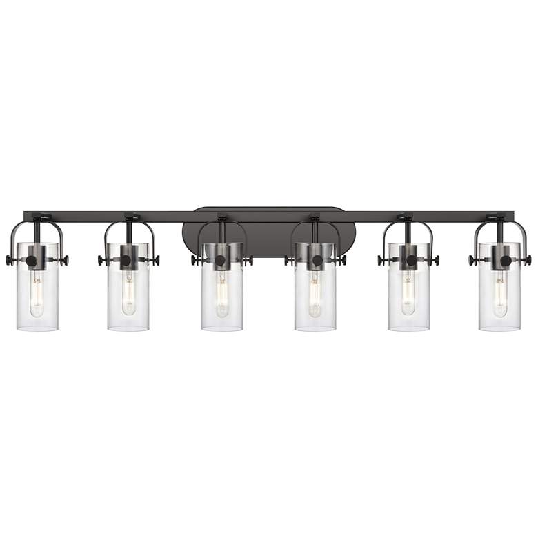 Image 1 Pilaster II Cylinder 43.88"W 6 Light Matte Black Bath Light w/ Clear S