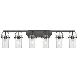Pilaster II Cylinder 43.88"W 6 Light Matte Black Bath Light w/ Clear S Pilaster II Cylinder 43.88"W 6 Light Matte Black Bath Light w/ Clear S