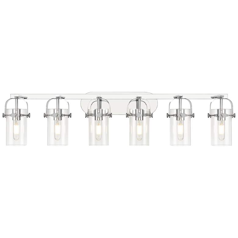 Image 1 Pilaster II Cylinder 44 inch Wide 6 Light Chrome Bath Light w/ Clear Shade