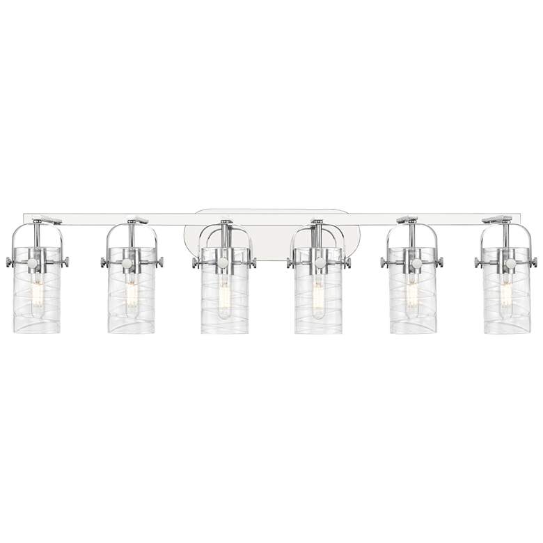 Image 1 Pilaster II Cylinder 44" Wide 6 Light Chrome Bath Light w/ Deco Swirl