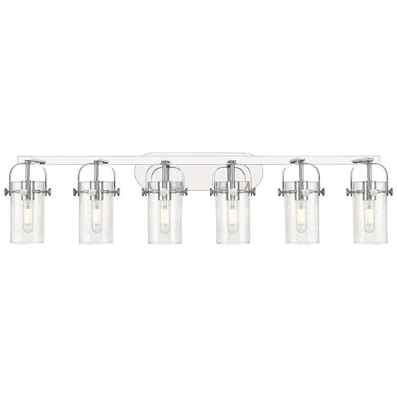 Image 1 Pilaster II Cylinder 44" Wide 6 Light Chrome Bath Light w/ Seedy Shade