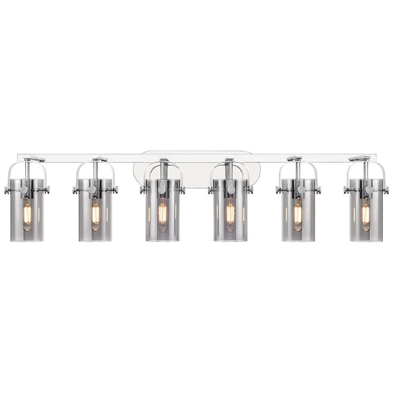 Image 1 Pilaster II Cylinder 44" Wide 6 Light Chrome Bath Light w/ Smoke Shade