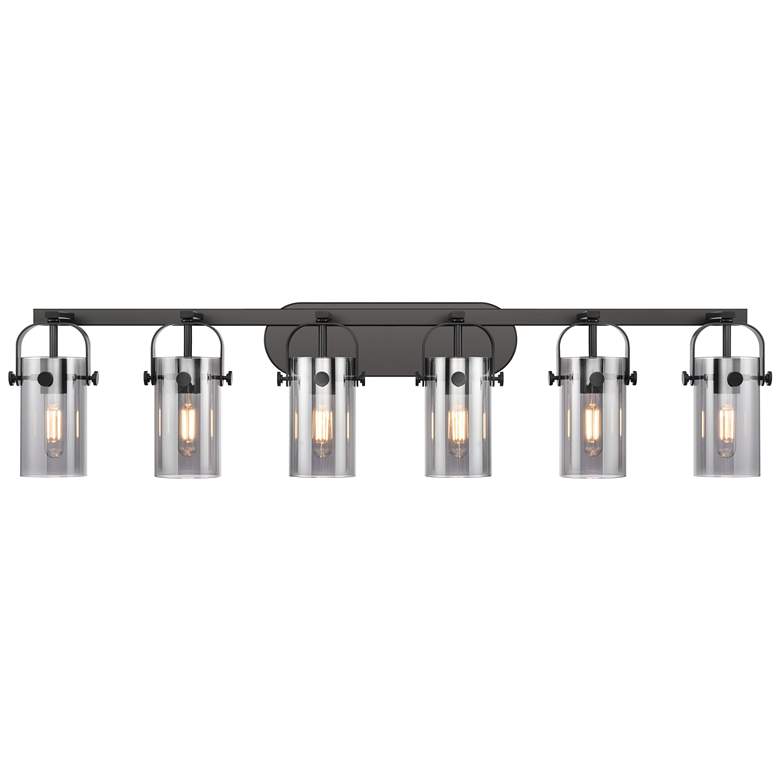 Image 1 Pilaster II Cylinder 44" Wide 6 Light Matte Black Bath Light w/ Smoke
