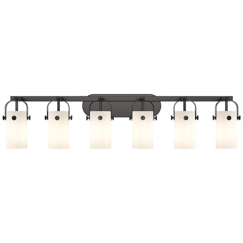 Image 1 Pilaster II Cylinder 44" Wide 6 Light Matte Black Bath Light w/ White
