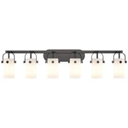 Pilaster II Cylinder 44" Wide 6 Light Matte Black Bath Light w/ White