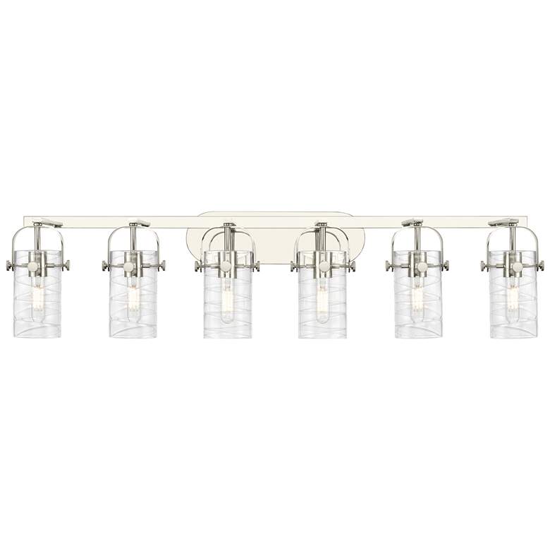 Image 1 Pilaster II Cylinder 44"W 6 Light Polished Nickel Bath Light w/ Swirl