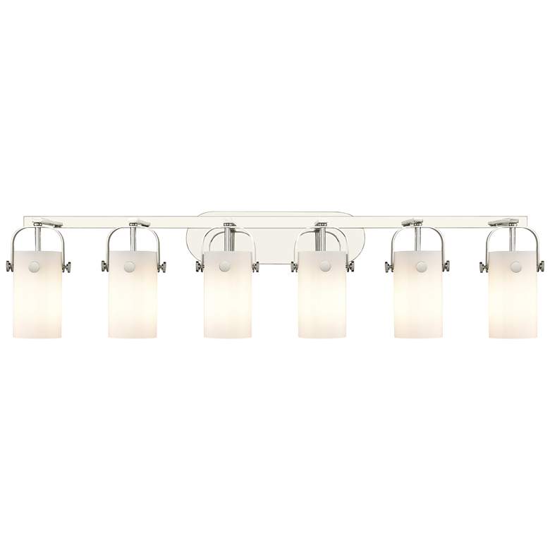 Image 1 Pilaster II Cylinder 44"W 6 Light Polished Nickel Bath Light w/ White