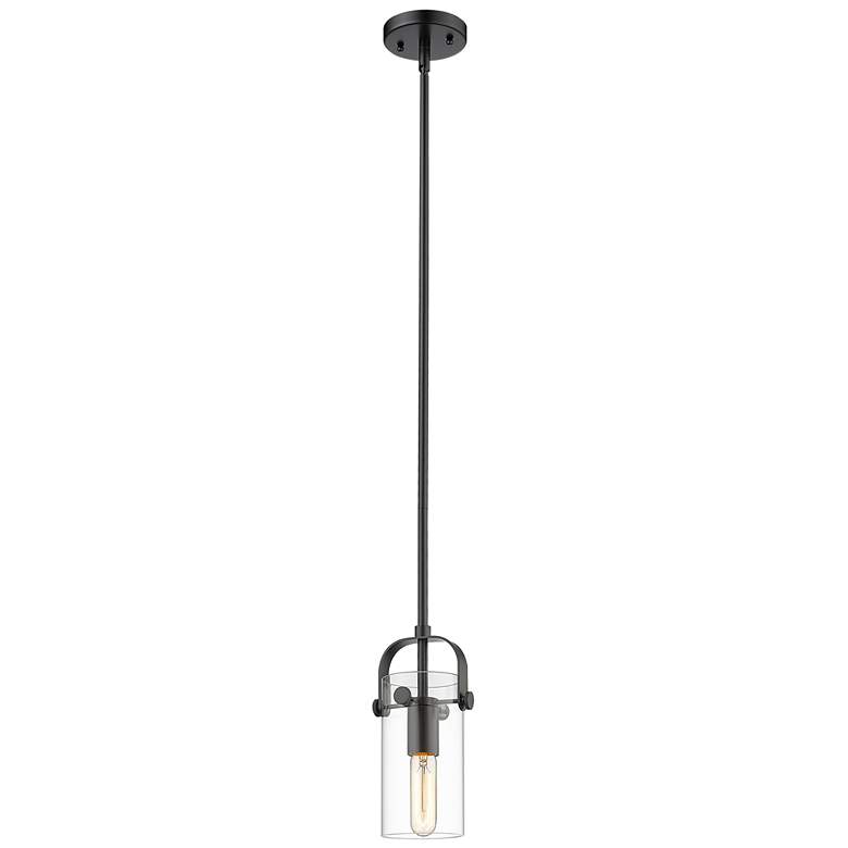 Image 1 Pilaster II Cylinder 5 inch Wide Matte Black Stem Hung Pendant With Clear 