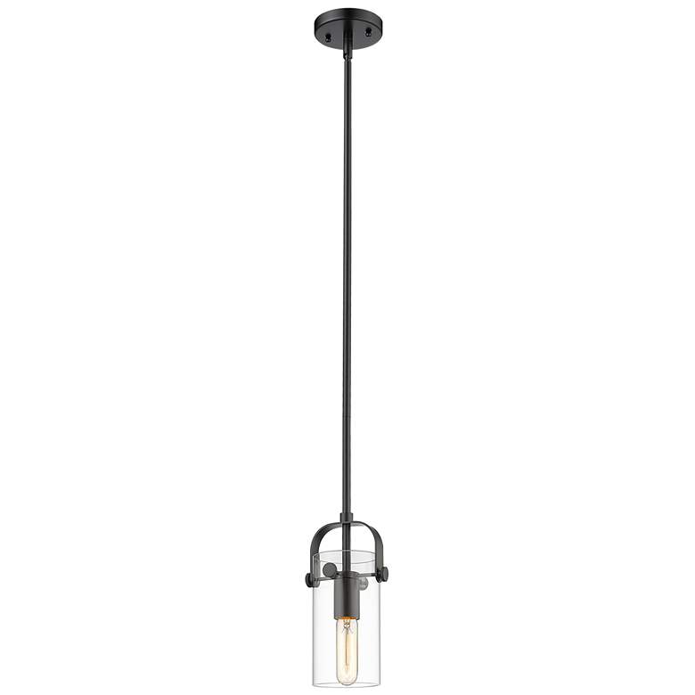Image 1 Pilaster II Cylinder 5" Wide Matte Black Stem Hung Pendant With Clear