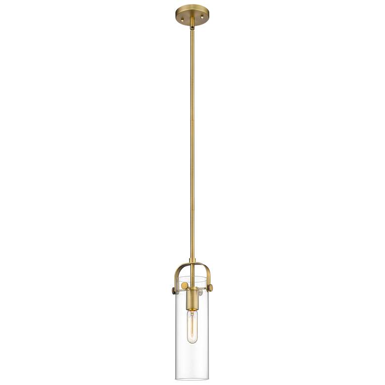 Image 1 Pilaster II Cylinder 5" Wide Stem Hung Brushed Brass Pendant w/ Clear