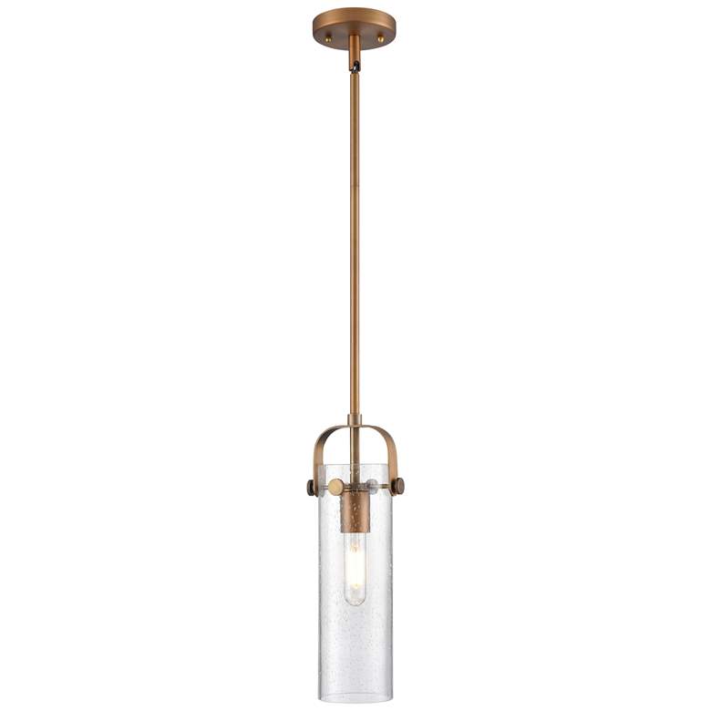 Image 1 Pilaster II Cylinder 5" Wide Stem Hung Brushed Brass Pendant w/ Seedy