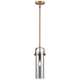 Image1 of Pilaster II Cylinder 5" Wide Stem Hung Brushed Brass Pendant w/ Smoke