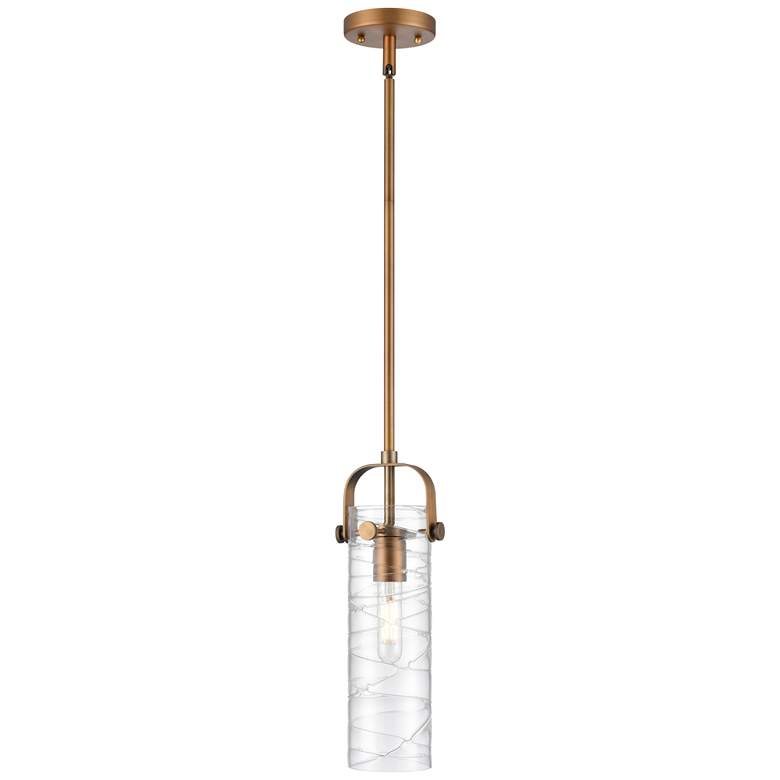 Image 1 Pilaster II Cylinder 5" Wide Stem Hung Brushed Brass Pendant w/ Swirl