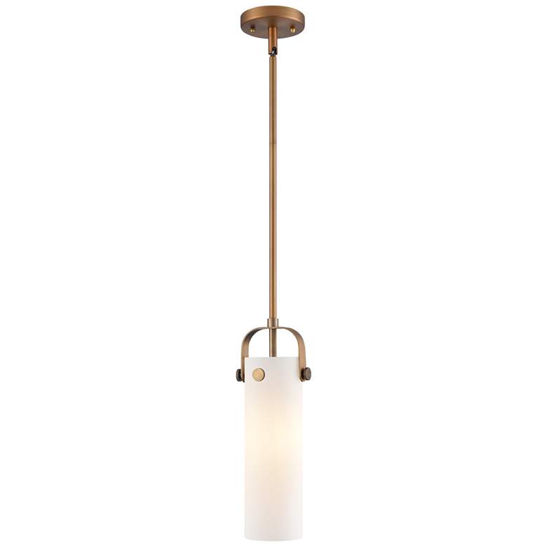 Image 1 Pilaster II Cylinder 5" Wide Stem Hung Brushed Brass Pendant w/ White