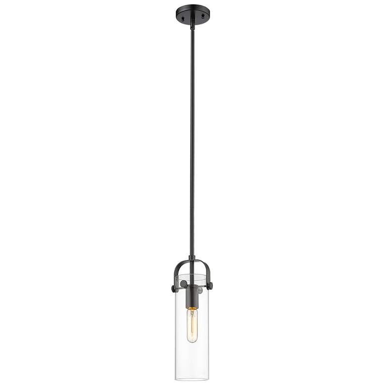 Image 1 Pilaster II Cylinder 5 inch Wide Stem Hung Matte Black Pendant With Clear 