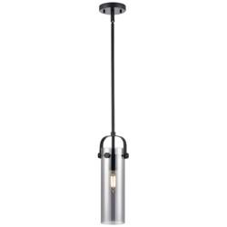 Pilaster II Cylinder 5&quot; Wide Stem Hung Matte Black Pendant With Smoke