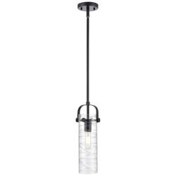 Pilaster II Cylinder 5&quot; Wide Stem Hung Matte Black Pendant With Swirl
