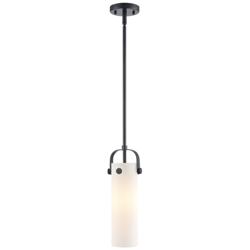 Pilaster II Cylinder 5&quot; Wide Stem Hung Matte Black Pendant With White