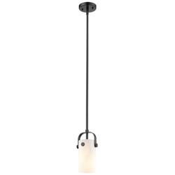 Pilaster II Cylinder 5&quot; Wide Stem Hung Matte Black Pendant With White