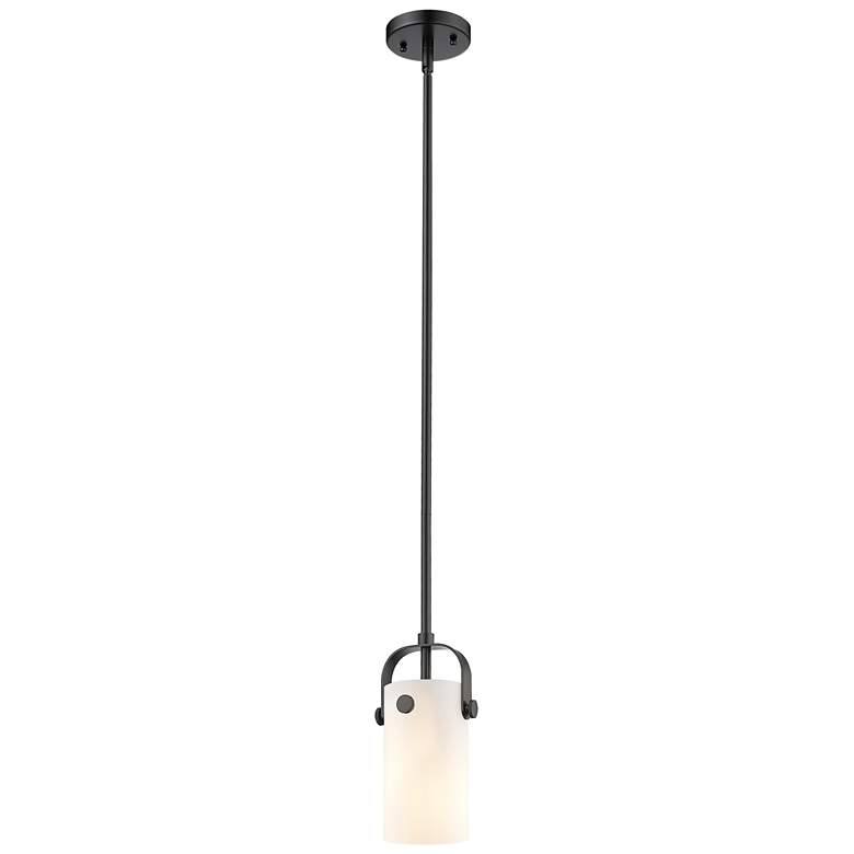 Image 1 Pilaster II Cylinder 5" Wide Stem Hung Matte Black Pendant With White