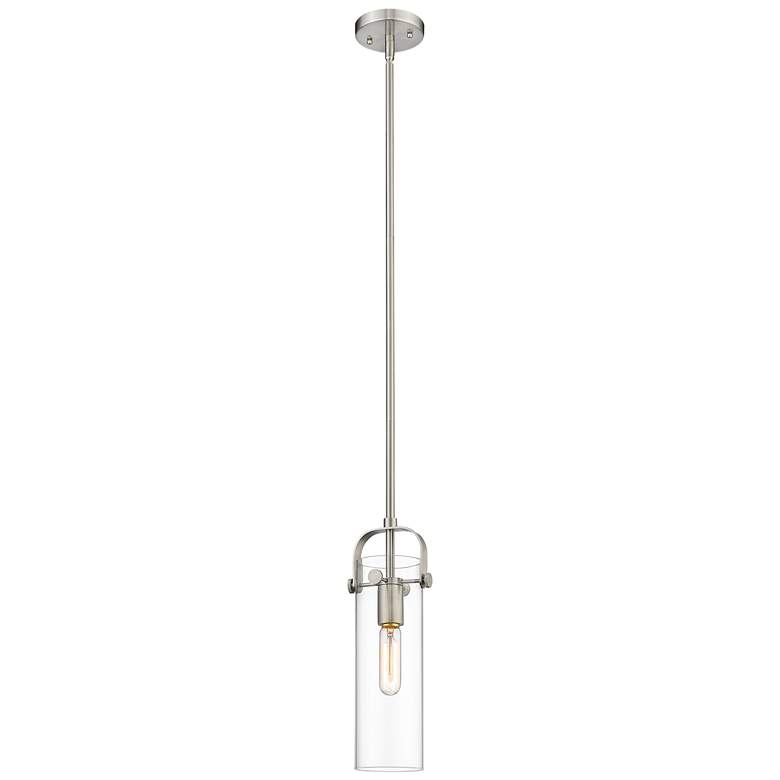 Image 1 Pilaster II Cylinder 5" Wide Stem Hung Satin Nickel Pendant w/ Clear S