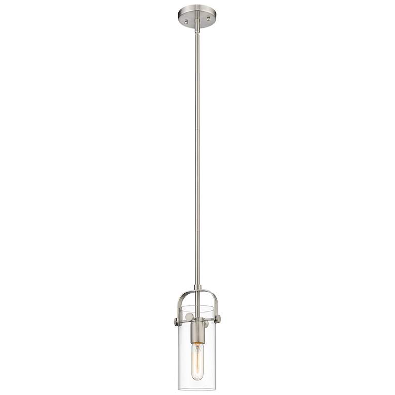 Image 1 Pilaster II Cylinder 5" Wide Stem Hung Satin Nickel Pendant w/ Clear S