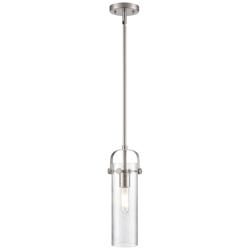 Pilaster II Cylinder 5&quot; Wide Stem Hung Satin Nickel Pendant w/ Seedy S