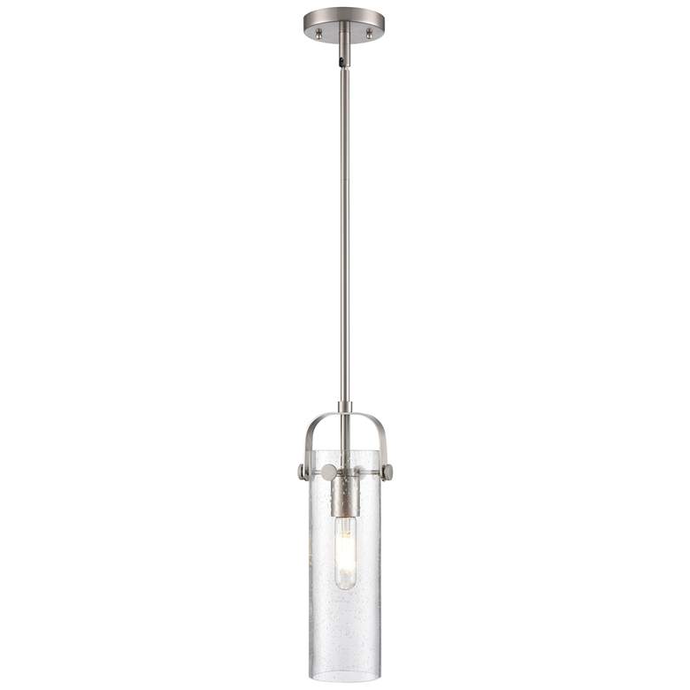 Image 1 Pilaster II Cylinder 5" Wide Stem Hung Satin Nickel Pendant w/ Seedy S
