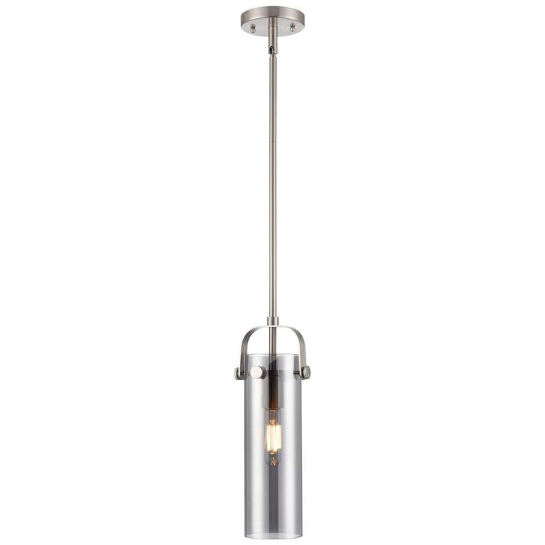 Image 1 Pilaster II Cylinder 5" Wide Stem Hung Satin Nickel Pendant w/ Smoke S
