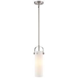 Pilaster II Cylinder 5&quot; Wide Stem Hung Satin Nickel Pendant w/ White S