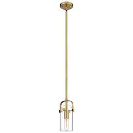Image1 of Pilaster II Cylinder 5"W Brushed Brass Stem Hung Pendant With Clear Sh